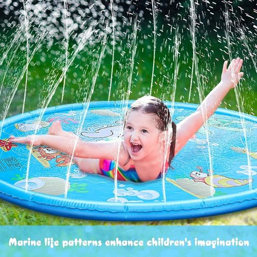 170CM Splash Water Play Mat Dolphin Tortoise Starfish Shell Crab Pattern Sprinkler Pad Summer Garden Outdoor Spray Water Toys for Kids Pets Family Activities