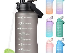 Sports Water Bottles 2L BPA Free, Motivational Drinking Water Bottle with Straw, Gym Water Bottle with Time Marking, Portable Leak Proof Cantee Bottle 2 Liter Water Jug for Women Men