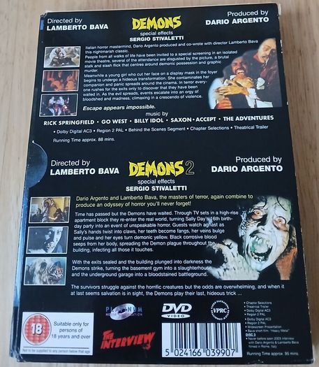 The Demons Collection DVD Box Set Dario Argento Demons Demons 2 Interview Disc Region 2