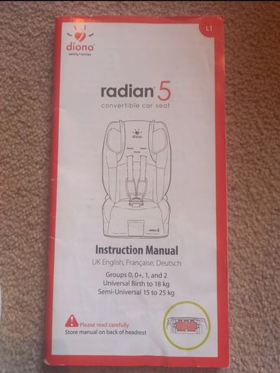 Diono Radian 5 Car Seat - Rear Facing from birth to 6 years)