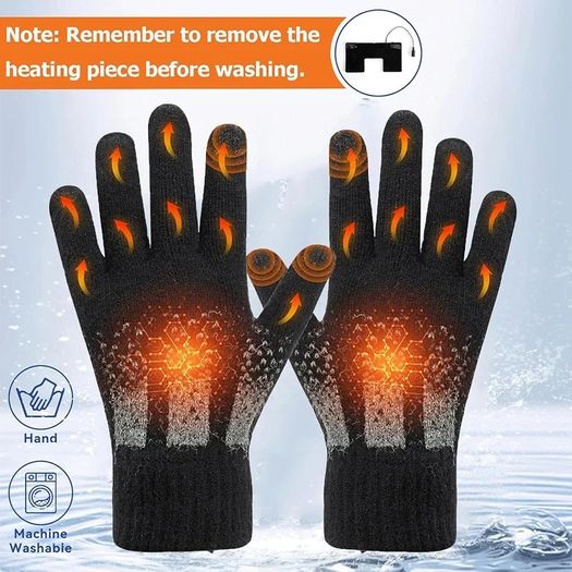 USB Heated Gloves for Men Women, 3 Levels Temperature Thermal Heated Mittens, Double-Sided Heating Hand Warmers Rechargeable, Washable Touch Screen Full Finger Electric Heated Gloves for Winter