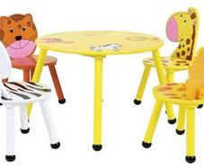 Charles Bentley Wood Safari Table & Chairs 4 Chairs Set Childrens Furniture