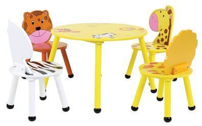 Charles Bentley Wood Safari Table & Chairs 4 Chairs Set Childrens Furniture
