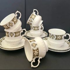 Vintage Mayfair Pottery Fine Bone China Tea Set 6 Cups & Saucers Floral Pattern