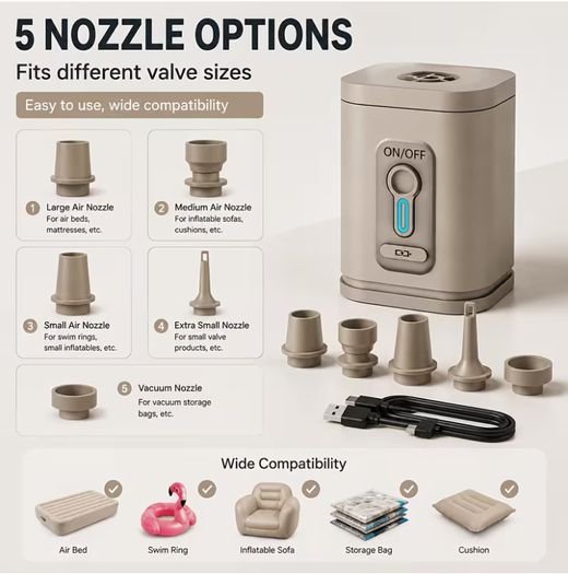 Outdoor Camping Mini Fast Charging Electric Air Pump 30W High Power 1200 Mah USB Charging Multi-Function Portable Inflatable And Deflation Dual-Purpose Pump, Suitable for Vacuum Compression Bags, Inflatable Sofas,