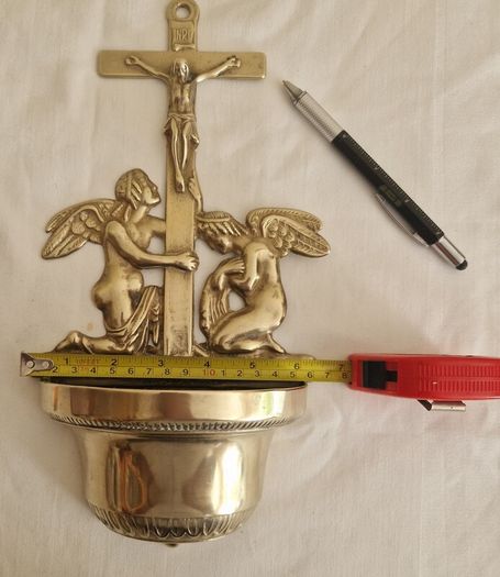 Antique  Brass Angel Holy Water Font Religious Wall Art