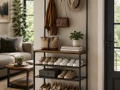 Coat rack with 5 shelves coat rack, clothes rack, wardrobe with 5 double hooks, shoe rack with 5 levels, one shelf above, for apartments, bedroom, hallway, industrial design, vintage brown-black