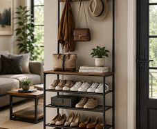 Coat rack with 5 shelves coat rack, clothes rack, wardrobe with 5 double hooks, shoe rack with 5 levels, one shelf above, for apartments, bedroom, hallway, industrial design, vintage brown-black