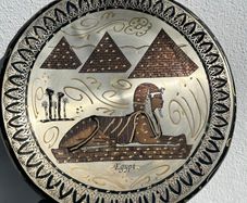 Vintage Egypt Brass Wall Plate - Sphinx & Pyramids - Etched Souvenir