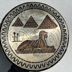 Vintage Egypt Brass Wall Plate - Sphinx & Pyramids - Etched Souvenir
