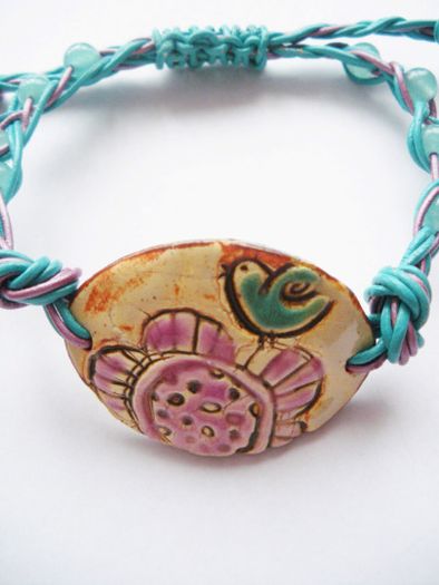 Handmade bracelet,Leather/ceramic bracelet.Jewellery.Gift.One size