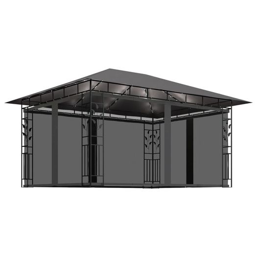Gazebo with Mosquito Net and String Lights 4x3x2.73 m Anthracite 180 g/sq.m