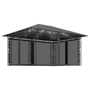 Gazebo with Mosquito Net and String Lights 4x3x2.73 m Anthracite 180 g/sq.m