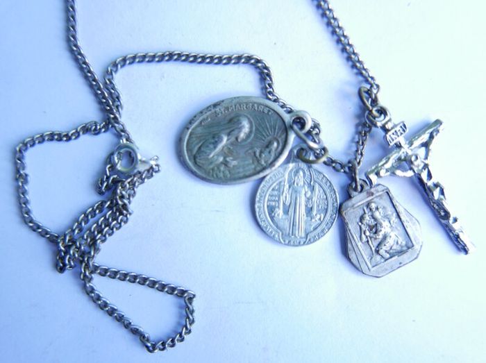 Antique catholic Saints religious many pendants family heirloom necklace