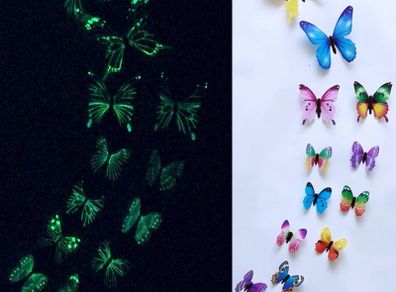 12pcs Luminous Butterfly Design Decal Art Wall Stickers
