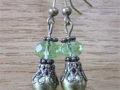 Green Drop Dangle Bronze Plated Fashion Earrings in Olive Drab Green , Free postage