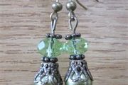 Green Drop Dangle Bronze Plated Fashion Earrings in Olive Drab Green , Free postage