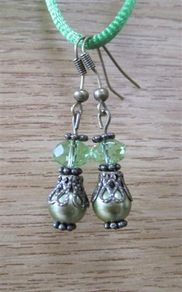 Green Drop Dangle Bronze Plated Fashion Earrings in Olive Drab Green , Free postage