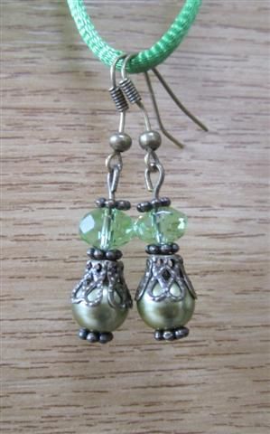 Green Drop Dangle Bronze Plated Fashion Earrings in Olive Drab Green , Free postage