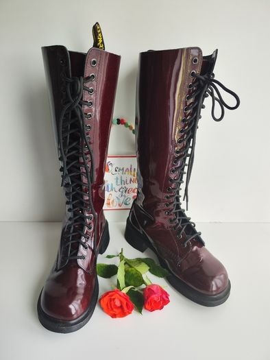 Dr Martens 1420 20 eye patent red burgundy knee high boots England UK7 EU41 US9