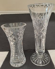 2 cut crystal flower vases