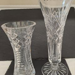 2 cut crystal flower vases