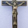 Antique Cross Pendant 1800s Brass and Wood Crucifix 4" Image 3