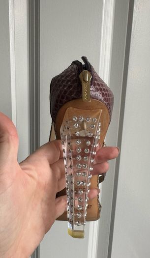 Jimmy Choo Cyndi Rhinestone Lucite Sandals - Sz 39.5