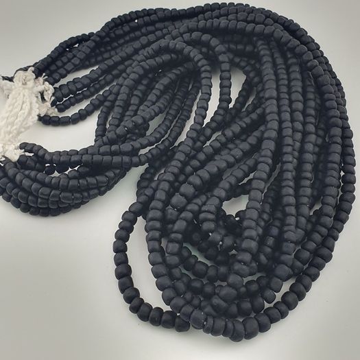 Antique African Style Dark Black Blue 5-6.6mm Glass Beads Necklace Strand
