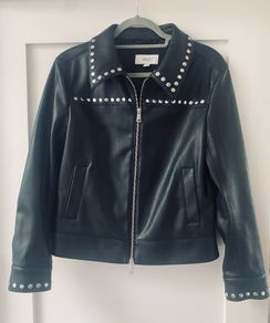 Faux women's black leather studded jacket