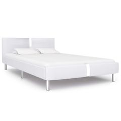 Bed Frame White Faux Leather 135x190 cm