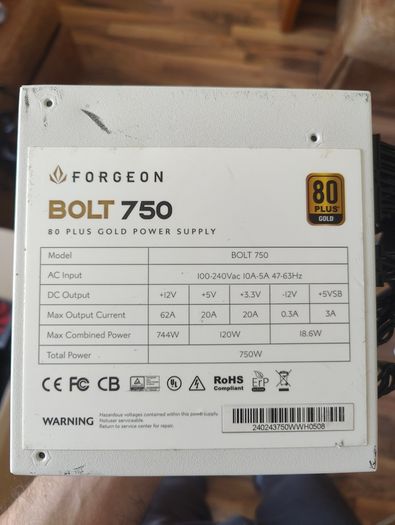 Forgeon Bolt White PSU 750W 80 Plus Gold Full Modular Power Supply