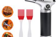 Blow Torch, Kitchen Torch, Refillable Butane Gas Torch Lighter with Safety Lock, Adjustable Flame with 2 Brush for Cooking, BBQ, Pastries, Soldering (Butane Gas Not Included) Silver