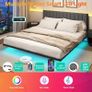 Double Bed Frame with Upholstered Headboard, 4ft6 Floating Bed Frame with Charging Station and LED Light, Metal Slats Support, No Box Spring Needed,Gray Double Bed Image 5