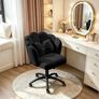 Cute Petal Desk Chair Velvet Vanity Chair with Bow Cushion,Butterfly Home Office Chairs for Bedroom Computer Task Chairs with Back(Black) Image 2