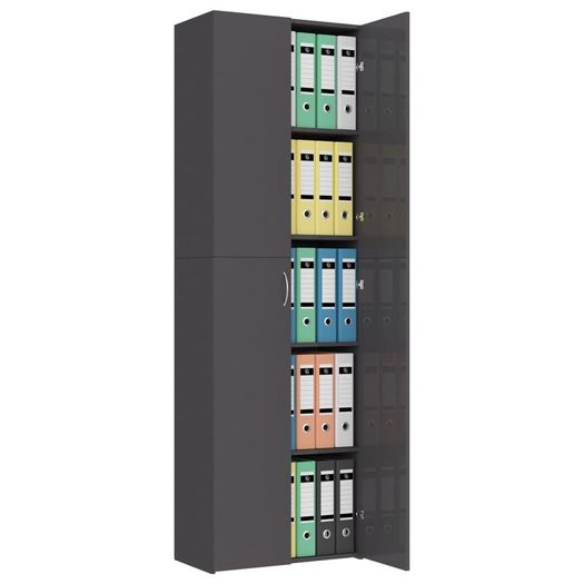 Office Cabinet High Gloss Grey 60x32x190 cm Chipboard