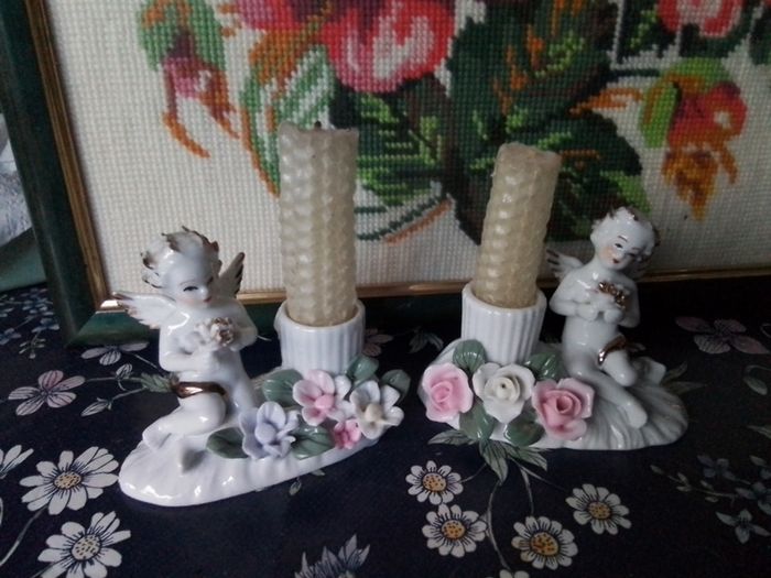 Two Victorian style Angel Candleholders