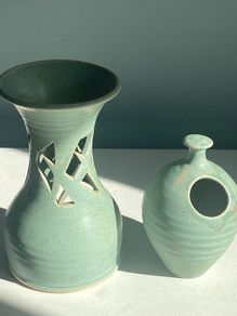 Two pieces of pottery signed Dermot  Rooney