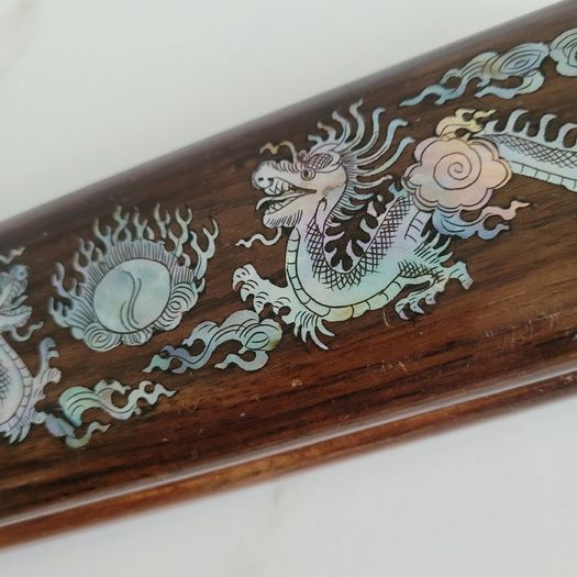 Vintage mother of pearl inlaid chopsticks box set