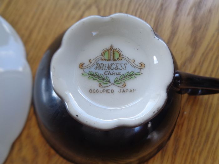 Princess China (Occupied Japan) Black Teacup and Saucers x 2 for Sale