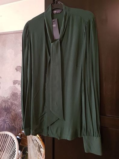M&S green shirt, blouse, tie neck, size 8, NEW