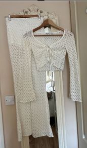 Cream knitted co- ord top and bottoms