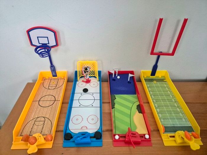 Mini Tabletop Sports Arcade Games Set (Basketball, Ice Hockey, Golf, Football)
