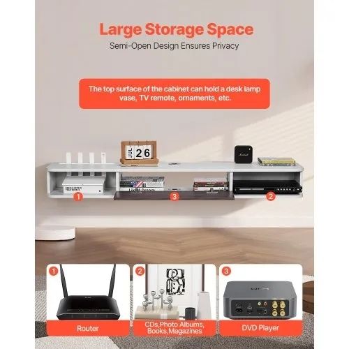 Floating TV Stand, 55 in Wall Mount Entertainment Center with Cable Hole, Modern Floating TV Shelf with Storage Cabinet, Particle Board Console for DVD Player, Cable Box, Game Console, White