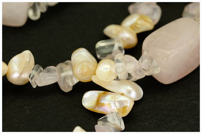 Vintage Two Strand Natural Rose Quartz Necklace & Bracelet