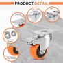 3-inch Plate Swivel Caster Wheels with Dual Locking, Polyurethane Castors with 1000Lbs Load Capacity, No Noise & Durable Caster Wheels for Table, Trailer, Table, Toolbox, Bed Image 7