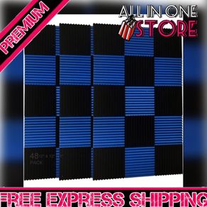 48 Pack Black blue 1" x 12" x 12" Acoustic Wedge Studio Foam Sound Absorption Wall Panels (FREE POSTAGE)
