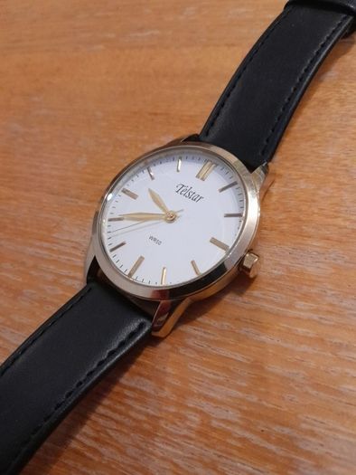 Telstar Watch, Quartz Movement, gold finish steel case, Stainless Steel Back. WR50