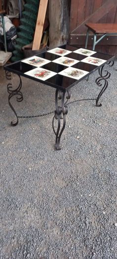 Table 1960s 70s Mid size coffee table hight sold Iron and tiles Top Heavy but Nice