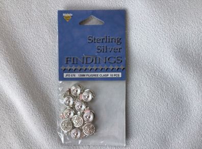 Sterling Silver Findings 10 Pack of 12 mm Filigree Clasps BNIB